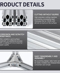 Four 600mm 2040 V-slot aluminum profiles with anodized finish, highlighting burr-free cutting, corrosion resistance, and easy assembly.