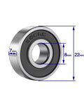 20 Pcs 608 2RS Ball Bearings Deep Groove Double Rubber Sealed Miniature 8x22x7 Mm Bearing Steel, dimensions highlighted