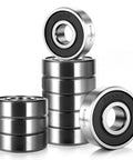 608 2RS Ball Bearings 8x22x7mm Deep Groove Rubber Sealed Set Of 10 Bearing Steel, close-up of stacked and single bearings
