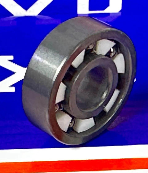 20-Pack 608 Full Ceramic Si3N4 Open Skate Bearings close-up view showcasing inner structure and PTFE cage.