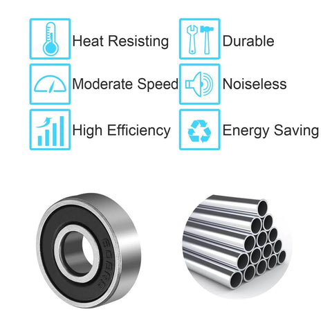 22-Pack 608-2RS Sealed Deep Groove Ball Bearings 8mm x 22mm x 7mm with durability and efficiency icons