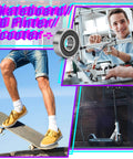Collage featuring 30-Pack 608RS Sealed Ball Bearings for Skateboards, Inline Skates, Scooters, and Rollerblades in various uses