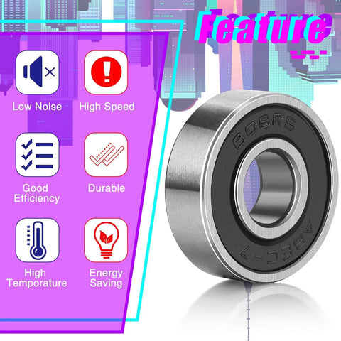 30-Pack 608RS Sealed Ball Bearings for Skateboards, Inline Skates, featuring low noise and high speed, alloy steel with rubber shield