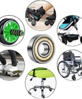 Collage showing 100 Pack 608 ZZ Deep Groove Ball Bearings With Double Metal Shields in various applications like skateboards and roller skates.