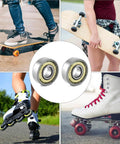 20Pcs 608zz Bearing Set Deep Groove Ball Bearings for Skateboards Rollers and 3D Printers shown with skateboard and roller skates