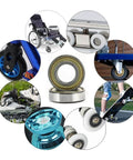 20Pcs 608zz Bearing Set Deep Groove Ball Bearings Made Of Bearing Steel For Skateboards, rollers, and 3D printers, collage view.