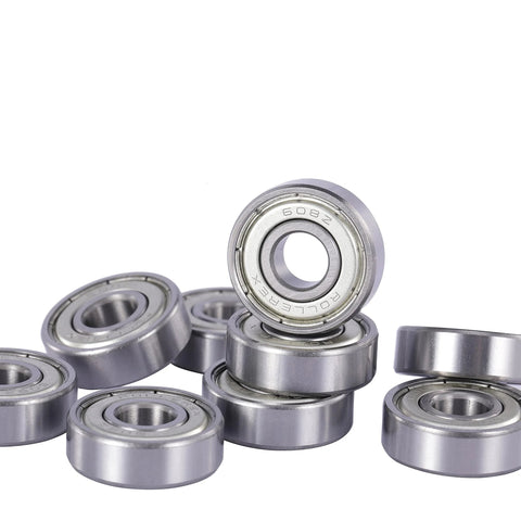 608ZZ pre lubricated roller skate wheel bearings for inline skates, stack of chrome steel bearings, ABEC 5 and ABEC 1, 20 pack