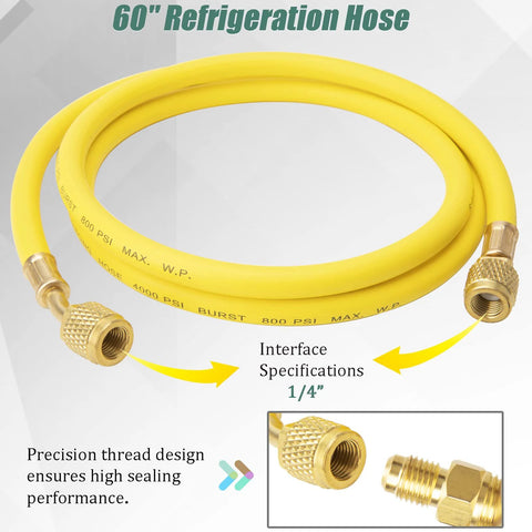 Yellow 60 inch refrigeration hose with 1/4 inch fittings for Nitrogen Regulator For HVAC With 60 Inch Hose Pro Grade Purging Tool