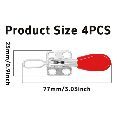 Durable 60 Lb Holding Toggle Clamp Kit For Woodworking And Welding With Anti Slip Quick Release, four-pack, product dimensions shown