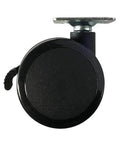 Side view of a black 60mm Caster Wheel 77 Lbs - Brake Nylon - PVC - Top Plate Mount for automation and mechanical systems, 1-pack.