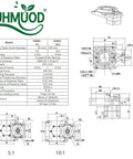 Technical drawing of 60mm Hollow Rotary Actuator High Accuracy Rotating Platform Gear Ratio 5:1, Replacement for NEMA 17 Stepper Motor.
