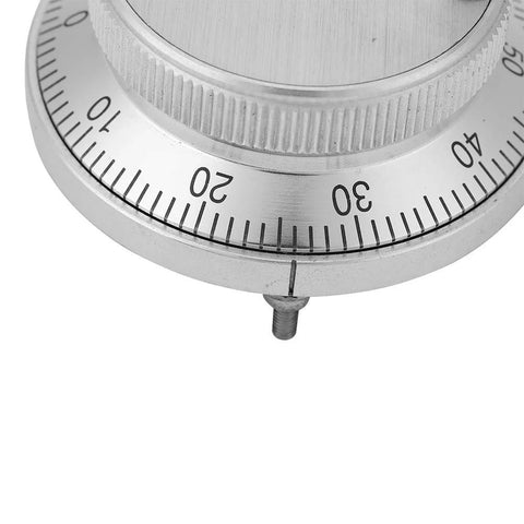 Close-up of a 60mm handwheel manual pulse encoder with four terminals, showcasing metal construction and numeric markings for CNC systems.