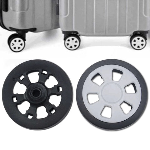 60mm Diameter 12mm Wide Replacement Suitcase Wheels Kit For 360 Spinner Luggage with bearings, shown with luggage and casters.
