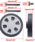 60mm Diameter 12mm Wide Replacement Suitcase Wheels Kit For 360 Spinner Luggage including axles and screws with dimensions