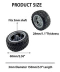 Diagram showing 4pcs toy car wheel 60mm model car rubber tire with 3mm metal shaft axles, dimensions and specifications listed