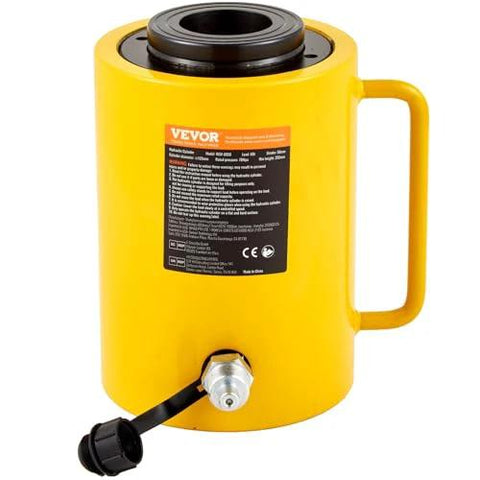 Front view of yellow 60T 2 Inch Hydraulic Cylinder Jack Hollow Single Acting Hydraulic Ram Cylinder 50mm Hydraulic Lifting Cylinders