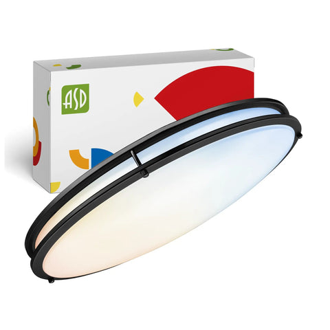 Dope 24 Inch Oval Flush Mount Light With 5CCT Dimmable ETL Listed Low Profile Double Ring Black Fixture 38W next to packaging