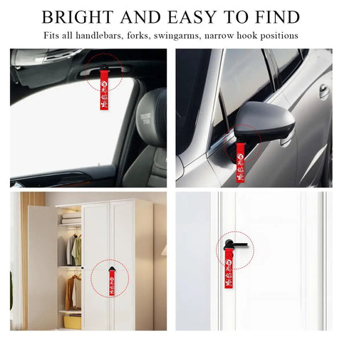 Four bright red Badass JDM Tow Strap Rock Solid Recovery Rope with Bold Chinese Decal in various applications and angles.