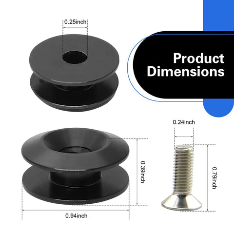 Aluminum Bumper Quick Release Clips Kit 18 Piece Easy Install Universal Fasteners dimensions shown including black washers and screw with measurements
