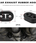 Two Pack Car Exhaust Hanger Rubber Mounts With 0.47 Inch Insulator Bushing shown with dimensions and installed on exhaust pipe