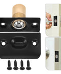 Sleek Stainless Steel Ball Catch For Door Tops 12 Set Super Adjustable Spring Hidden Latch Mechanism with black plate and screws.