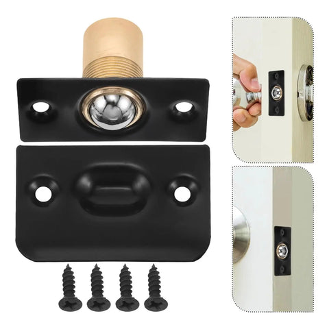 Sleek Stainless Steel Ball Catch For Door Tops 12 Set Super Adjustable Spring Hidden Latch Mechanism with black plate and screws.