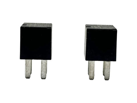 Front view of 12V DC 20A 4-Pin Automotive Relay Dual Pack For Car Electrical Systems, black relay modules, ideal for various vehicle uses.