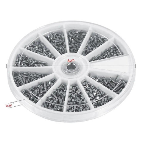 Watch Glasses And Electronics Repair Stainless Steel Screw And Nut Set 600 Pieces 12 Sizes M1 To M1.6 With Plastic Storage Box