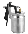 Real Deal Pneumatic Paint Sprayer With Tough Metal Housing For Slick Furniture Finishing And Car Refinishing Delivers Crisp High Precision Atomization, showing metal spray can with black grip.