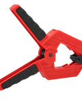 Beefy Heavy Duty Woodworking Spring Clamp with Anti Slip Handle and 4 Inch Opening, two-color ABS plastic, 65Mn spring, side view.