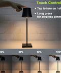 Rechargeable Cordless LED Table Lamp With 5200mAh Battery, All Aluminum Body, IP54 Waterproof, Cozy Warm Glow, Touch Dimming in use.
