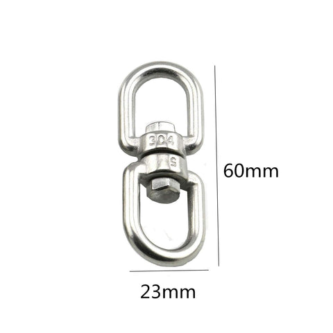 Eight Pack M5 Stainless Steel Swivel Shackle With Double Eye Bolt Swiveling Connector Rings For Hammock Hanging, Tree Swing, Marine Mooring And Outdoor Hanging Chair, Heavy Duty Rust Resistant Hardware shown in detailed measurement view 60mm by 23mm