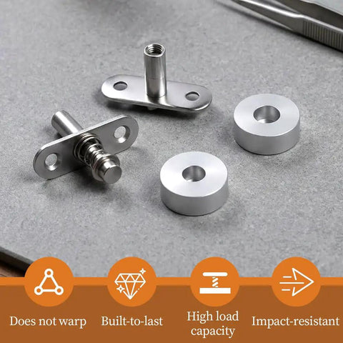 Concealed Door Hinge With 360 Degree Rotation And Spring, adjustable swivel parts on grey surface, height adjustable.