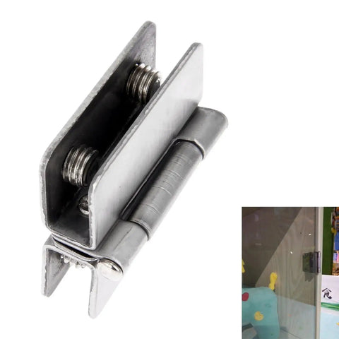 Close-up of 4 Pack 180 Degree Glass Door Hinges Adjustable Double Sided Clips Stainless Steel Cabinet Cupboard Glass Clamps