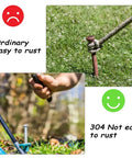 Comparison of standard stake vs Tough As Nails 6 Inch Stainless Steel Patio Rug Stakes Set, highlighting rust resistance.