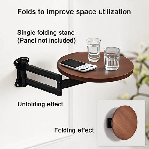 Heavy Duty Fold Down Wall Bracket For Tight Squeeze Areas And Over Bed Reading Stand Smooth Swivel Pivot Arm Space Saving Design Holds Weight Like A Champ Sets Up With Barely Any Effort in use, showing folding mechanism.