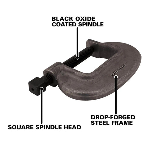 Brute Force C Clamp 1-3/4 Inch Opening Heavy Duty Clamping Up To 8,750 Lbs Black Oxide Spindle Drop-Forged Steel Frame