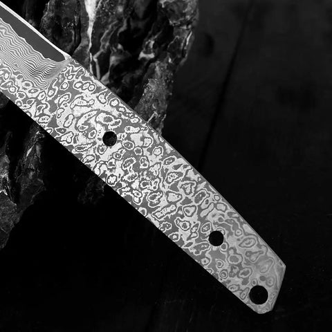 Ultra Sharp Meat Cleaver For DIY Damascus Steel Blank Blade Knife Kit with detailed blade texture, close-up view