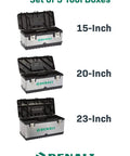 Denali Tool Box Set Of 3 With Metal Latches, Workhorse Heavy Duty Steel Construction, showing 15, 20, and 23-inch chests.