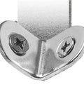 Close-up of Rock Solid L Corner Brackets 100 Pack Stainless Steel with screws for wood furniture cabinets and shelves.