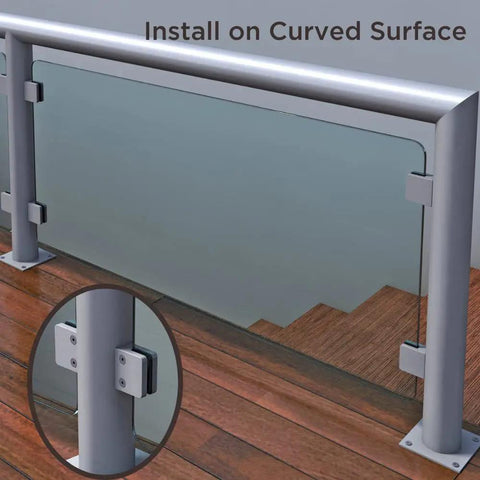 Heavy Duty Glass Clamp Set for Flat and Curved Square Glass and Acrylic Surfaces, Railing Spigots and Bracket Holders on curved surface