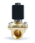 Front view of Three Quarter Inch Brass Solenoid Valve, Normally Closed, 110V 120V AC, 145 PSI Electric Valve, NPT Connection