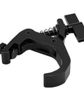 Black Beefy Heavy Duty Stage Light Truss Clamp For Moving Head Fixtures, adjustable aluminum, fits 40-60mm truss tubes, side view.