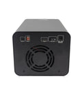 Back view of Plug And Play Dual Bay Raid Hard Drive Enclosure with Type-C port and fan for efficient cooling.