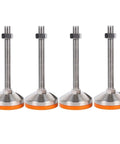 Heavy Duty Carbon Steel Thread Adjustable Leg Leveler Feet 4 Pack, steel legs with orange bases, for leveling equipment on uneven floors.