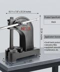 3 Ton Arbor Press Machine With Heavy Duty Cast Iron Base Steel Anvil Plate Delivers 6612 Lbs Force For Smooth Bearing Punching Tasks shown from the side with dimensions 18.11 x 7.87 x 22.24 inches.