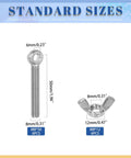 6 Sets M8 x 50mm Lifting Shoulder Eye Bolts With Wing Nuts Kit dimensions shown