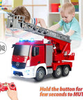 Benz Licensed Remote Control Fire Truck Toy With Realistic Alarm Lights, Working Water Pump, and Rotating Ladder in play