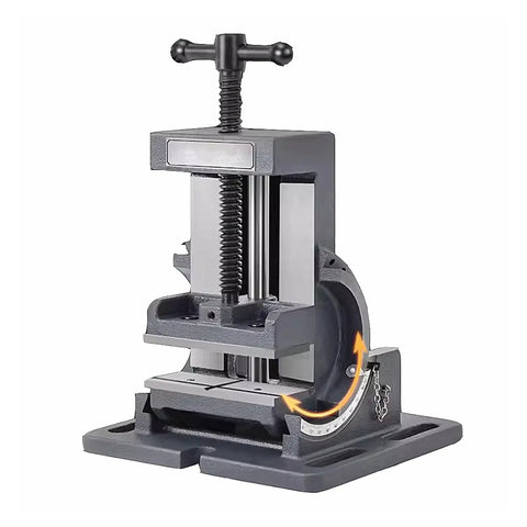 Rock Solid Adjustable Tilting Bench Vise And Precision Work Clamp Built Like A Tank For Woodworking And Metal Drilling Machines No Sweat Smooth Quick Release Lever with rotating angle feature.