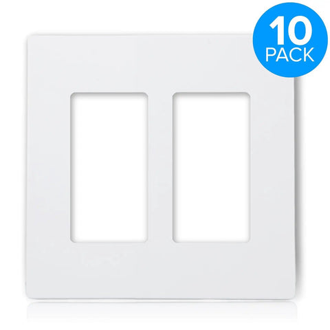 10 Pack 2 Gang Screwless Decorative Wall Plate Covers White For Standard Size Outlets And Light Switches Fits Indoor Dimmers Timers